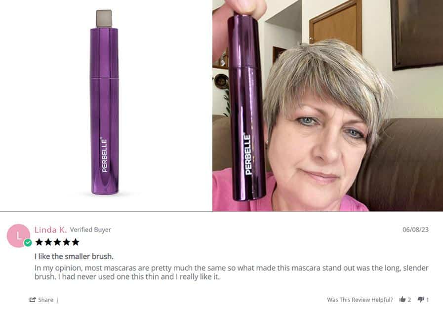 woman holding perbelle mascara