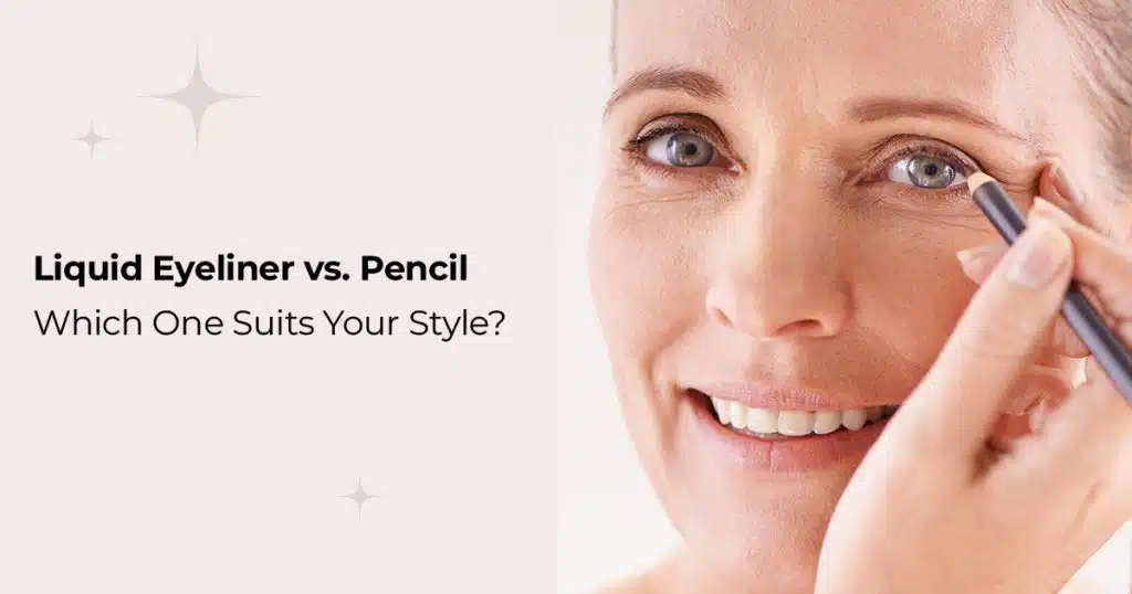 woman applying eyeliner with pencil