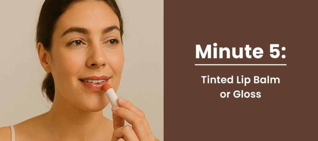 Woman applying tinted lip gloss