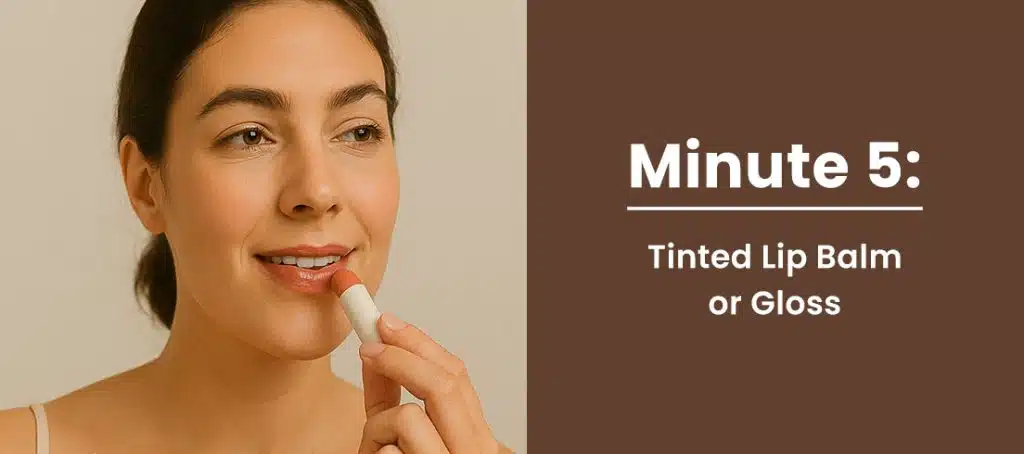 Woman applying tinted lip gloss