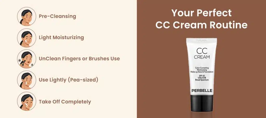 CC cream skincare routine with illustrated steps