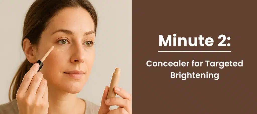 Woman applying concealer under eyes