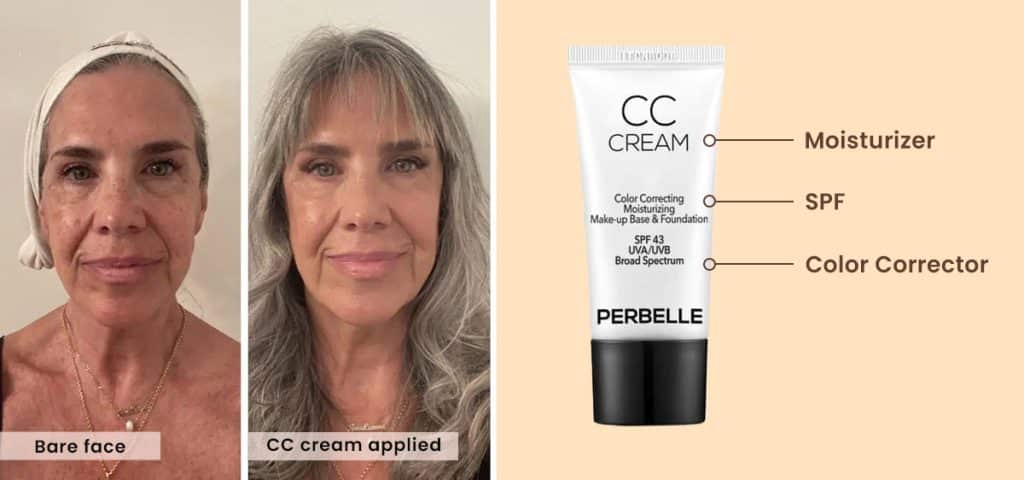 CC cream before and after results with product benefits