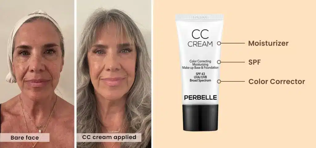 CC cream before and after results with product benefits