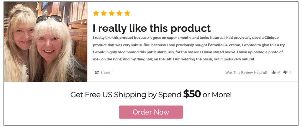 Customer review with happy selfie