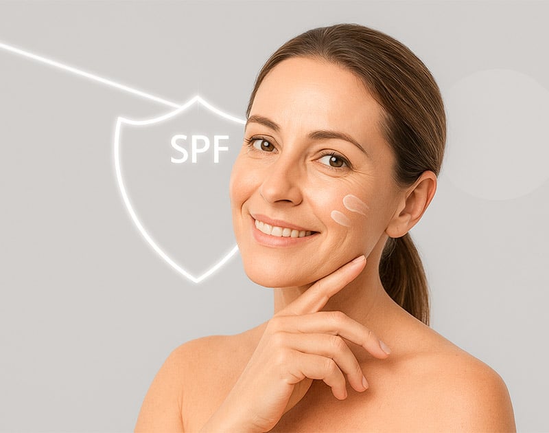 Woman applying SPF cream