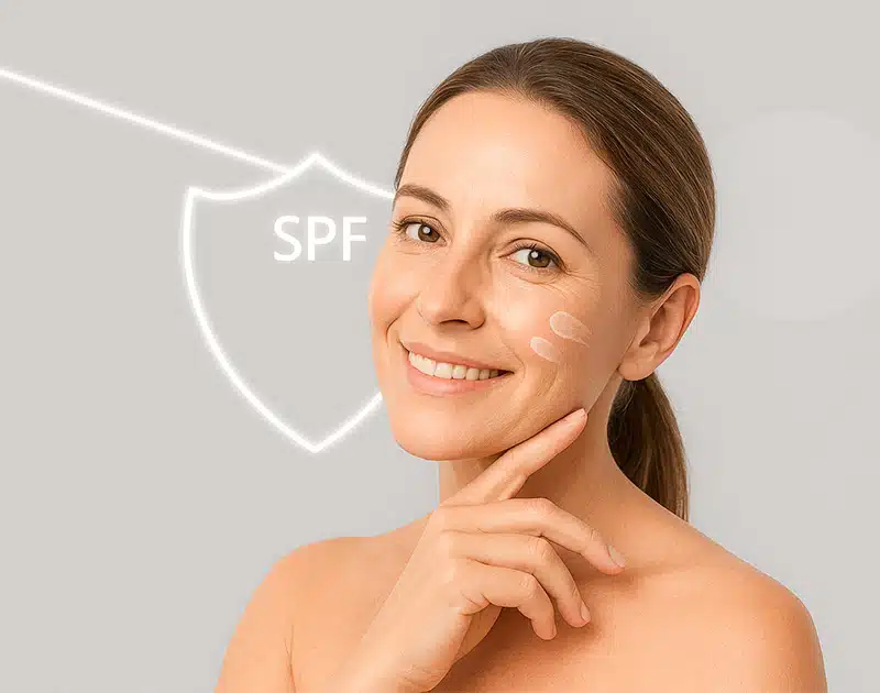 Woman applying SPF cream