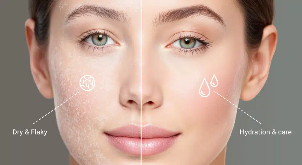 Dry vs hydrated skin comparison